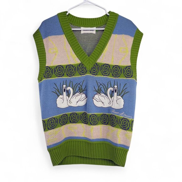 HOUSE OF SUNNY Swan Lake Green/Blue V-Neck Sleeveless Knit Vest US 6 - Picture 4 of 10